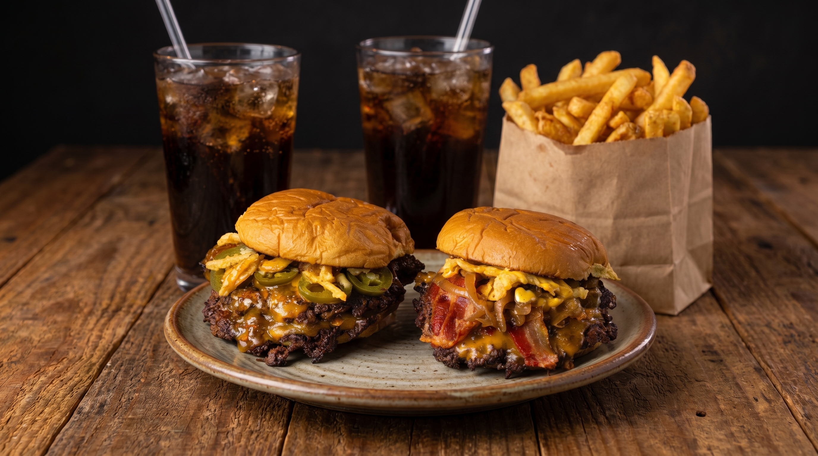 Burger being smashed on a hot griddle